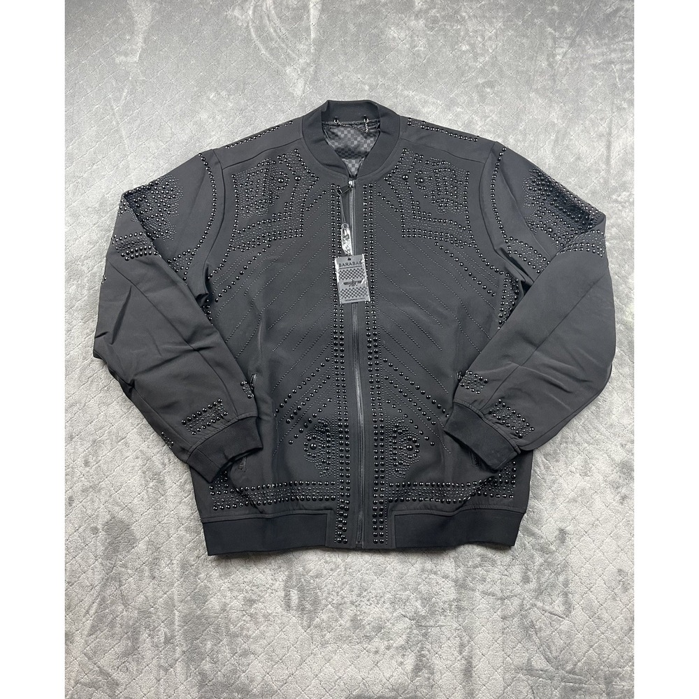 Barabas BP22 Studded Bomber‎ Jacket Men's 3XL Black Crystal Rhinestone Zip NWT